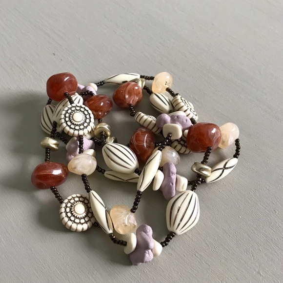 Earth Tone Boho Beaded Stone Necklace - Picture 3 of 4